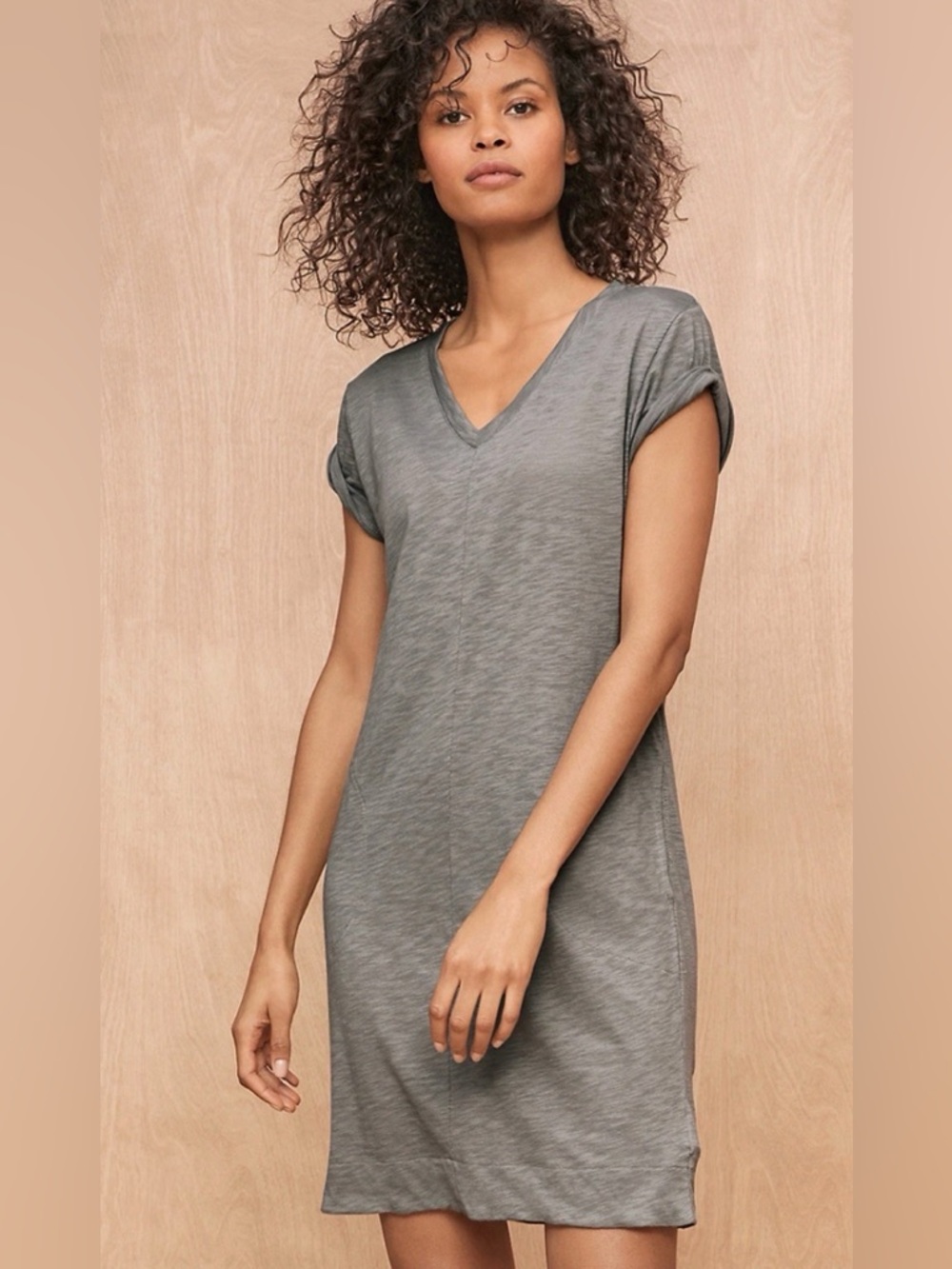 Prana Taxco Organic Cotton Gray Mini V-Neck T-Shirt Driftwood Dress XS